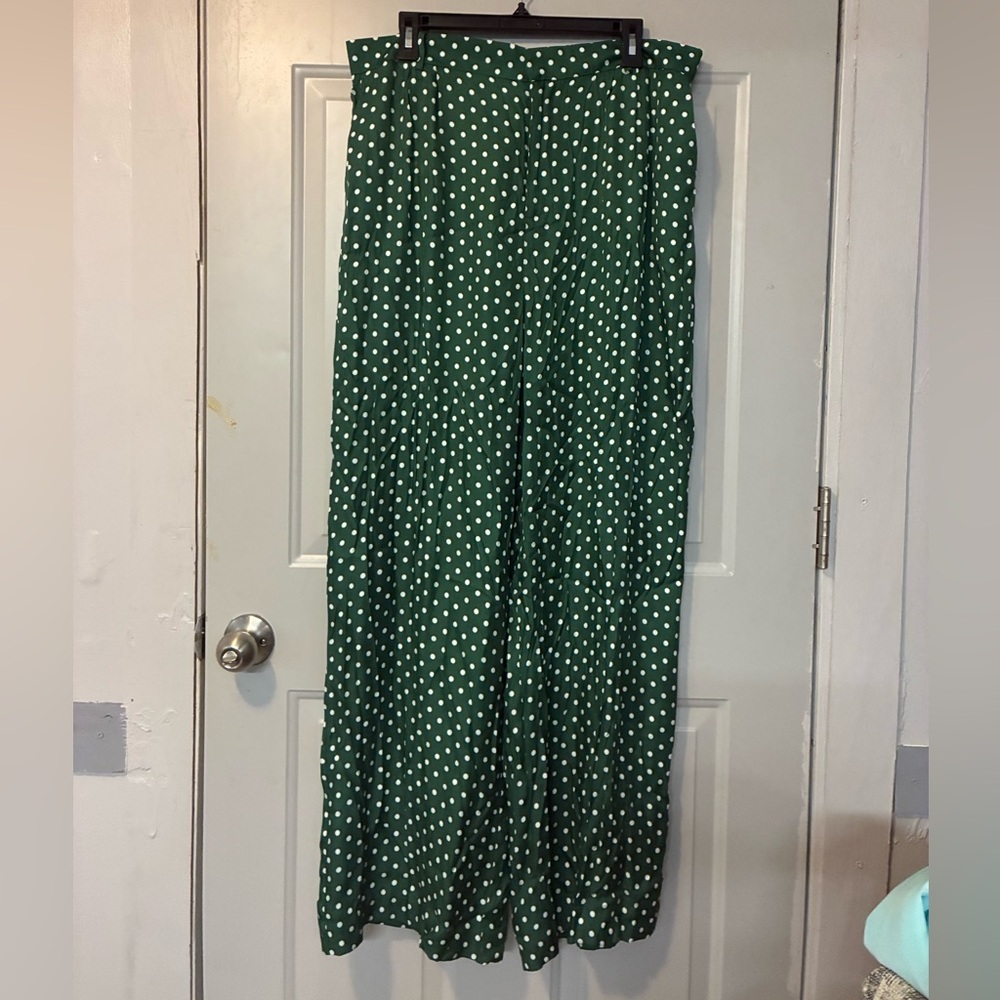 Vineyard Vines Hunter Green Polka Dot Wide-Leg Luxe Trousers